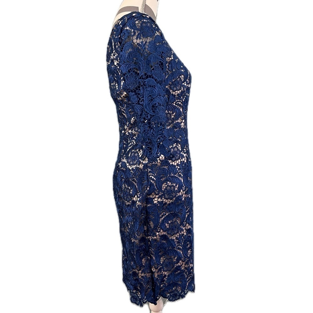 Eliza J Navy Lace Sheath Dress - Size 6 | Wedding Guest Cocktail Elegant - Picture 4 of 10